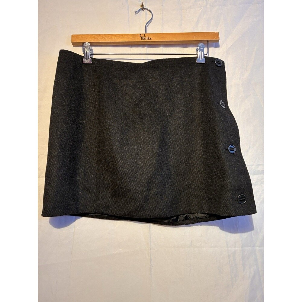 PrAna Skirt  Women Charcoal Black Nicky Wool Blend Button Wrap Mini Skirt 12
